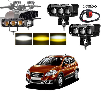PRTEK 3-LED Dual Color Fog Lights, Yellow & White Projector, Universal Pack of 2 X171 Car Fancy Lights(Black)