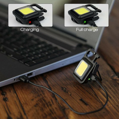 LOVMOTO Small LED Flashlight COB Rechargeable Keychain Q322 1 hrs Lantern Emergency Light(White)