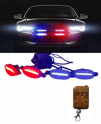 JUST MOD 16 Led Police Red Blue Grill Flash Light Multi Modes For Car Grill Car Fancy Lights(Red, Blue)