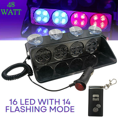 Znee Smart 16 LED Car Strobe Warning Light Firemen Police LED Flashing with Remote control Car Fancy Lights(Red, Blue)