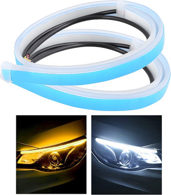 Moto Genius White & Amber Flow LED Sequential Daytime Running Lights Stick-on Above Headlamp Car Fancy Lights(White, Yellow)