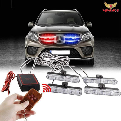 Miwings 4*4 LED Police Light 12V Car Motorcycle Flasher LED Flashlight Car Fancy Lights Car Fancy Lights(Red, Blue)