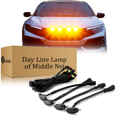 Selifaur 4 Pcs High-Quality ABS Smoked LED Lens Front Grille Running Light Car Fancy Lights(Black)