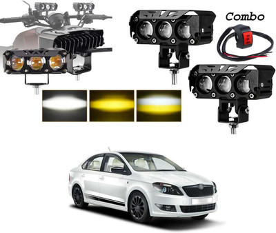 PRTEK 3-LED Dual Color Fog Lights, Yellow & White Projector, Universal Pack of 2 X204 Car Fancy Lights(Black)