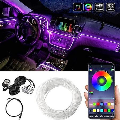 Ride2joy Car LED Interior Strip Light, 16 Million Colors 5 in 1 with 6 Meters Fiber Optic Car Fancy Lights(Multicolor)