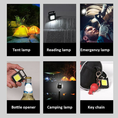 LOVMOTO Small LED Flashlight COB Rechargeable Keychain Q131 1 hrs Lantern Emergency Light(White)