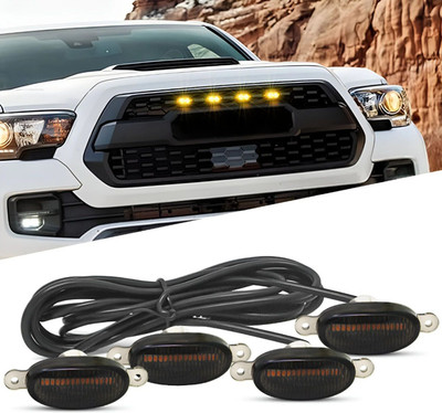 CARZEX Universal 4 X 4 Daytime Runing Light Led Car Grill Stylesh Car/Truck/SUV Yellow Car Fancy Lights(Black)