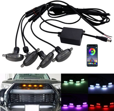 acube mart Universal 4PC Car Front Grill Lights RGB Light Lamp Remote APP Control Car Fancy Lights(Multicolor)