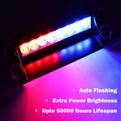 Flipkart SmartBuy New 8 LED Strobe Lights Blue/Red Flasher Police Warning Lamp for Car Dash Car Fancy Lights(Multicolor)