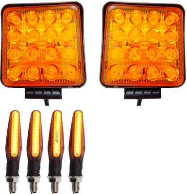 Autofasters 16 Led Yellow 2 Fog Lights with 4 Indicator and 2 Pull Push Switch Car Fancy Lights(Yellow)