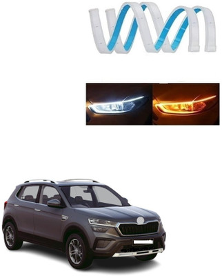 SPREADX Car Headlight Led Strip White DRL Daytime Light 12v For Skoda Kushaq Car Fancy Lights(White, Yellow)
