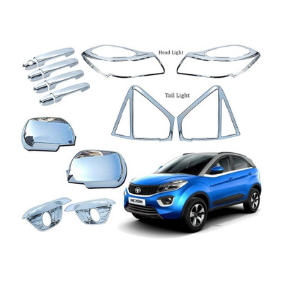 junior Exterior Chrome Accessories Combo Kit For Nexon Type 1 (2017-2019) Set of 12 Pcs Chrome Tata Nexon Side Garnish