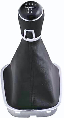 Finessemotors Polished Leather Gear Shift Knob with Boot - Compatible Polo Vento Ameo Rapid Car Gear Lever(Black)