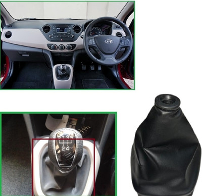 CARGROUP Gear Lever Knob Shift Leather black Cover Grand 10 1pc Car Gear Lever(Black)