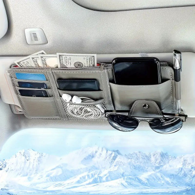 HSR PU Leather Car Sun Visor Organizer with Zipper - 9 Storage Compartments for Card Car Multi Pocket(9 L)