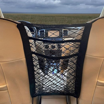 PRISO 3 Layer car mesh Organizer seat Back net Bag Barrier Premium car seat net Holder Car Storage Bag(3 L)