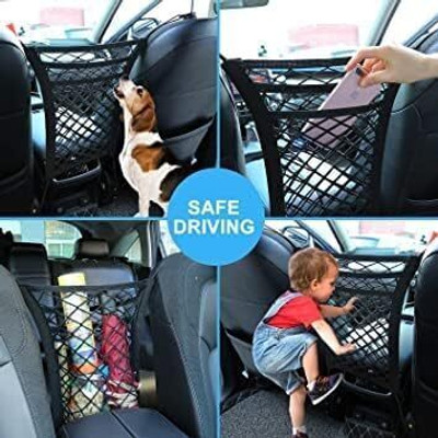 GELAI ENTERPRISE Car Mesh Organizer 3-Layer, Dog Net Between Car Seats,Barrier Backseat Mesh Net Car Storage Bag(4 L)