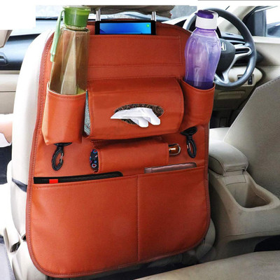 Calldrishe PU Leather Car Back seat Organizer with Foldable Dining Table Tray Car Storage Bag & Bin(10 L)