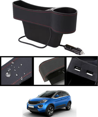 ABJD Black Seat Car Pocket Organizer With 2USB Port & Scoket For Nexon-Tata-2016 Car Side Seat Catcher(0 L)