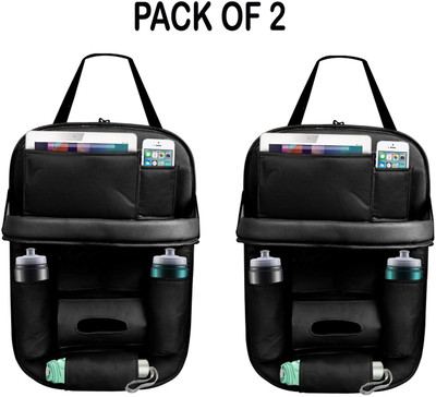 Alisan PU Leather Seat Back Organizer Multi Pocket with Tray (Black) -Pack of 2 Car Storage Bag & Bin(10.5 L)