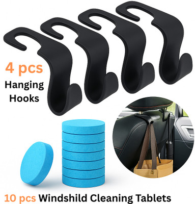 ProTech Services Car headrest hooks Car (4pc) and Windshield cleaning tablet (10pc) combo Car Side Seat Catcher(10 L)