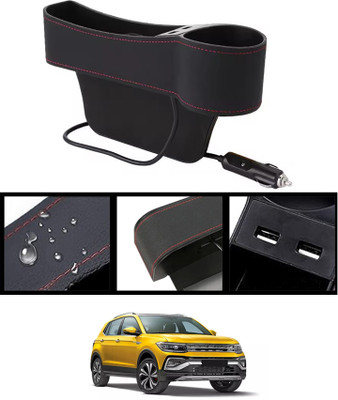 ABJD Side Seat Car Pocket Organizer With 2USB Port & Scoket For Taigun-2021 Car Side Seat Catcher(0 L)