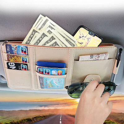 SUICUNE Car Sun Visor Organizer, Auto Interior Accessories Pocket Organizer Car Multi Pocket(1 L)