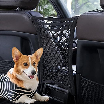 Spatlus Car Mesh Organizer 3-Layer, Dog Net Between Car Seats,Barrier Backseat Mesh Net Car Storage Bag(4 L)