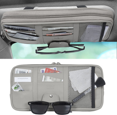 HBM Car Sun Visor Organizer, Sunglass Pen Card Small Document Storage Pouch Holder Car Multi Pocket(1.1 L)