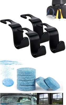 QWEEZER 4 Pcs Car Backseat Head Rest Organizer Hook & 5 Glass Cleaner Tablet Car Storage Bag(20 L)