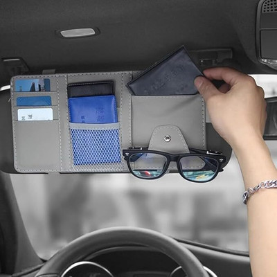 PRANSHI ENTERPRISE Car Sun Visor Organizer PU Leather Car Multi Pocket(2 L)