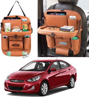 Alisan PU Leather Car Back Seat Organizer with Tray For Hyundai Accent Car Storage Bag & Bin(10 L)