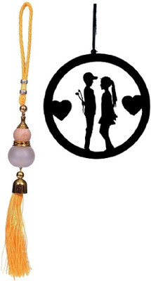 REWASHREE CRAFT WORLD Dream Catcher for Car Wall Hanging Couple 8Cm with Lattu Evil Eye Yellow Car Hanging Ornament(Pack of 2)