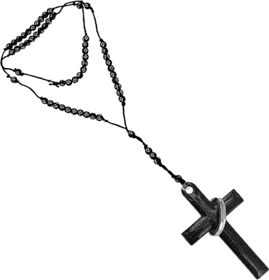 M Men Style 6mm Round Bead Jesus Cross Blessing Rosary Beads Car Rearview SCrMa2024290 Car Hanging Ornament(Pack of 1)