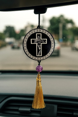 f-studio Christian Cross Acrylic Car Hanging Double Sided Religious Decor |Laser Engraved Car Hanging Ornament(Pack of 1)
