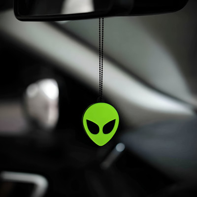 EliteAuto Premium ALIEN FACE 3D Green fluorescent car Mirror Hanging with Metal Chain Car Hanging Ornament(Pack of 1)