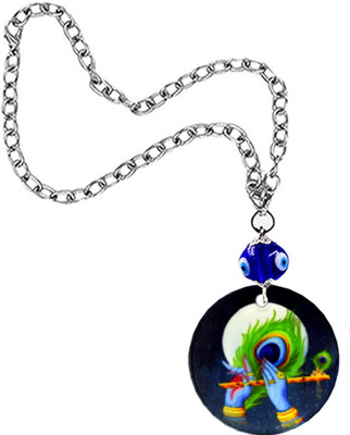 AFH Radhe Radhe Bansuri And Feather Blue Evil Eye Nazar Suraksha Car Hanging Car Hanging Ornament(Pack of 1)