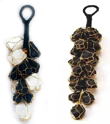 Fikup Handcrafted Black Tourmaline and Selenite Rough Chunks Hanging for Home & Car Car Hanging Ornament(Pack of 2)