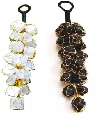 Fikup Black Tourmaline and Selenite Rough Chunks Hanging for Home & Car Car Hanging Ornament(Pack of 2)