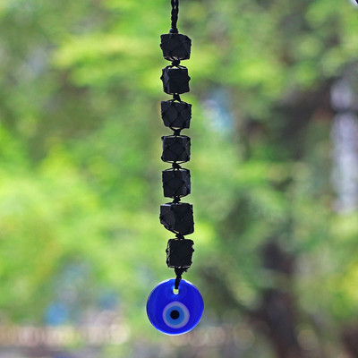 REIKI CRYSTAL PRODUCTS Natural Black Tourmaline with Evil Eye Crystal Stone Hanging Car Hanging Ornament(Pack of 1)
