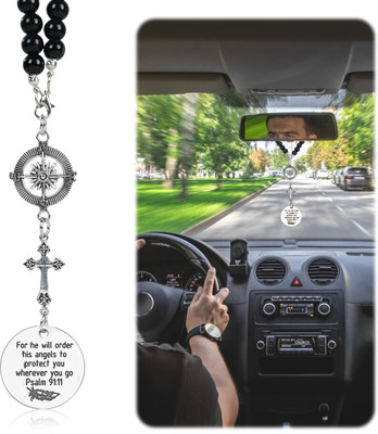 gustave Beaded Car Charm Angel Cross Rearview Mirror Decor Gift Car Hanging Ornament(Pack of 1)