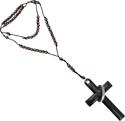 M Men Style 6mm Round Bead Jesus Cross Blessing Rosary Beads Car Rearview SCrMa2024287 Car Hanging Ornament(Pack of 1)