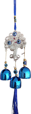 REVASHREE CRAFT WORLD Wall Hanging Evil Eye Wind Chime Tree with 3 Bells Blue for Home & Office Car Hanging Ornament(Pack of 1)