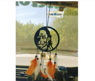 Dalli Nesh Hanuman Dada Car Hanging Dream Catcher with Orange and White Feathers Car Hanging Ornament(Pack of 1)