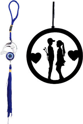 REWASHREE CRAFT WORLD Dream Catcher for Car Wall Hanging Couple 8Cm with Fish Evil Eye Car Hanging Ornament(Pack of 2)