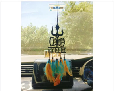 Dalli Nesh Handmade Mahakal Car Hanging Dream Catcher with Orange and Green Feathers Car Hanging Ornament(Pack of 1)