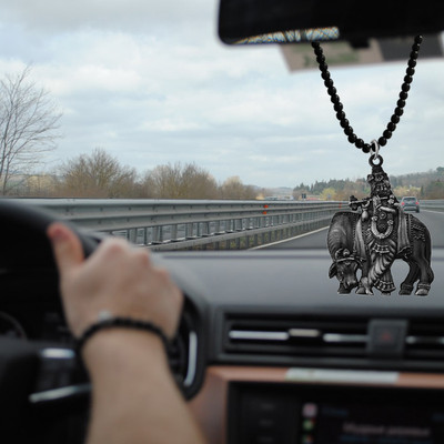 M Men Style Lord Krishna Cow Idol Car Rearview Mirror Charm Car Accessories SCrMa2024129 Car Hanging Ornament(Pack of 1)