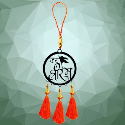 Sullery Jai Shree Ram Interior Rear Mirror Orange Tassel Wall Car Hanging LA649 Car Hanging Ornament(Pack of 1)