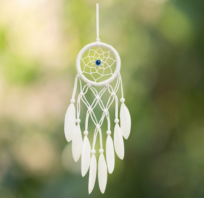 GIFTY SOUL Evil Eye Dream Catcher Wall Hanging – Handmade Macrame Decor with Feathers Car Hanging Ornament(Pack of 1)