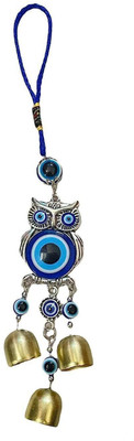 REVASHREE CRAFT WORLD Turkish Owl with 3 Bell Evil Eye Hanging for Home Protection Car & Office Car Hanging Ornament(Pack of 1)